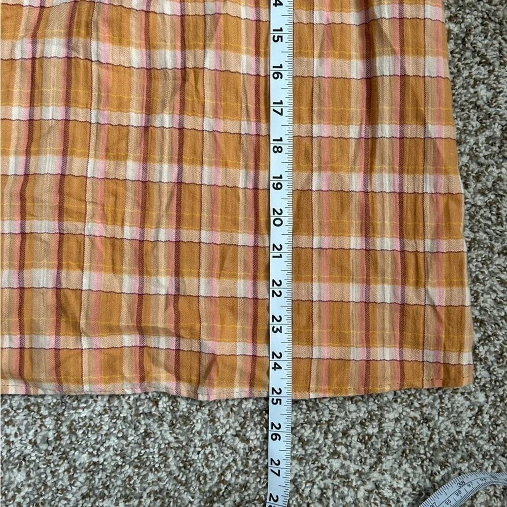 Loft Mustard Plaid Puff Sleeve Peasant Blouse Small